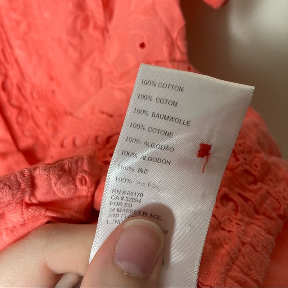 Anthro maeve guayabera eyelet lace coral top 12 - Picture 7 of 8